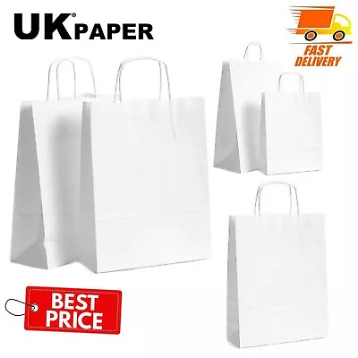 £657.99 • Buy White Paper Bags With Handles Small Large 100 50 10 For Gift Sweet Party Carrier
