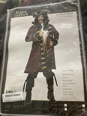 Men's XL Pirate Captain Costume W/ Accessories  • $28