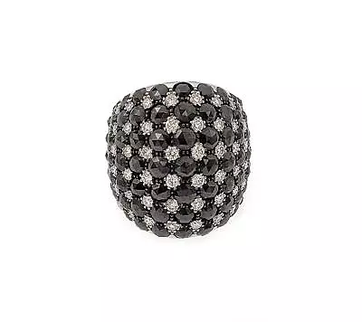 Salavetti 10ct Black & White Diamond 18k White Gold Large Dome Ring Size 7.5 • $7553.18