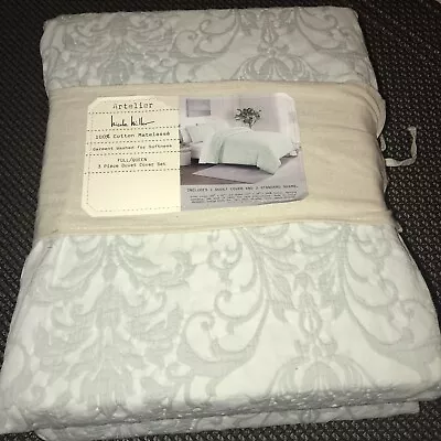 Nicole Miller Artelier Green Pastel Matelasse Floral F/Queen Duvet Set 3 ~New~ • $129.99