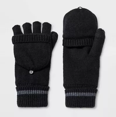 Goodfellow Mens Convertible Mitten Gloves Open Finger Tips Knit Black OSFM • $11.45