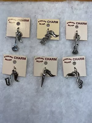 .925 Sterling Silver Musical Themed Bracelet Charms X 6 • $31