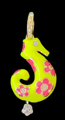 Aaron Basha 18k Gold Seahorse Diamond Enamel  Pendant Charm-Estate Jewelry 7.2g • $1699.99