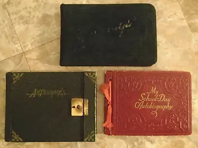 Vintage Antique Lot Autograph Books Velvet Leather Sayings Poems Elba Batavia NY • $39.95