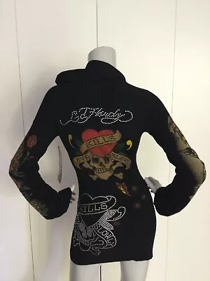 Ed Hardy By Christian Audigier Kills Love Slowly Black Hooded Pullover Size S • $71.99