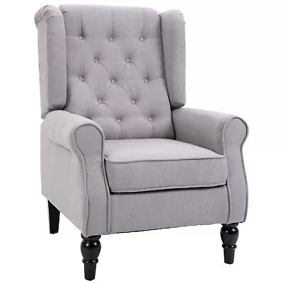 Tufted Club Accent Arm Chair Fabric Single Wingback Upholstered Living Room Gray • $173.67