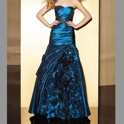 4 Fits 2-4 Love16 By Enzoani P-12059 Dk Teal Blue Strapless Ruched Mermaid Gown • $169