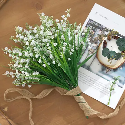 2pcs Artificial Plastic Lily Of The Valley Bouquet White Wedding Flower Decor • £4.69