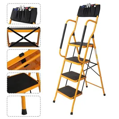 4 Step Stool Ladder Foldable Safety Padded Handrails With Detachable Bag 330LBS • $69.99