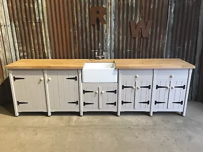 XL Solid Pine Freestanding Kitchen Belfast Butler Sink Unit Oak Top Rustic • £2795