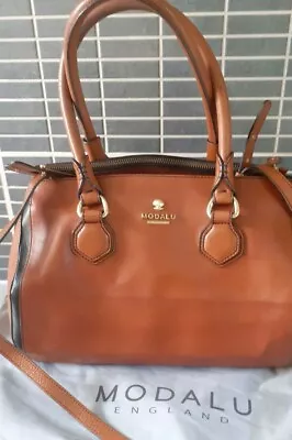 Rare Modalu Sedgewick Tan & Black Leather Shoulder Grab Tote Barrel Bag • £79.99