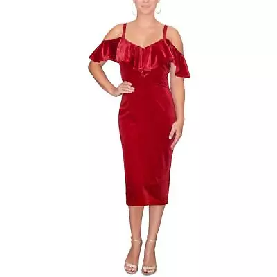 Rachel Rachel Roy Womens Ruffled Midi Velvet Cocktail And Party Dress BHFO 2566 • $10.99