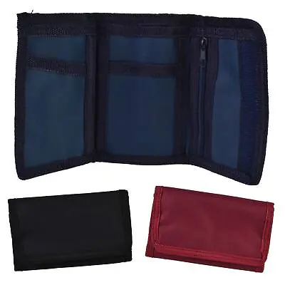 Mens Boys Girls Plain Canvas Tri-Fold Wallet Black Red Navy Handy • £5.75