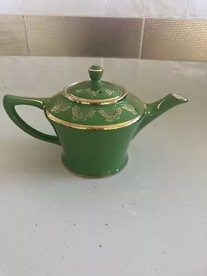 Vintage Green W/ Gold Butterflies Hall Teapot 6 Cup #0152 Decorated Cleveland • $24.99