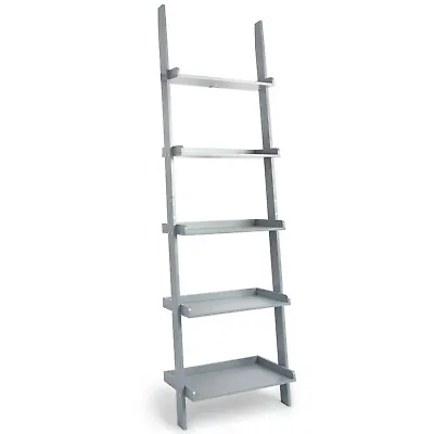 REBOXED Grey 5 Tier Ladder Shelving Unit Wall Leaning Bookcase Living Room • £39.99
