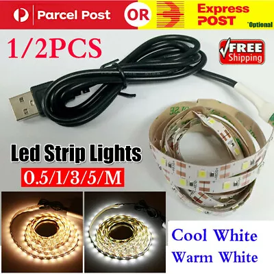 1/2 0.5/1/3/5M 5V Led Strip Lights Cool/Warm White 3528 SMD LED Strips Car Boats • $5.15