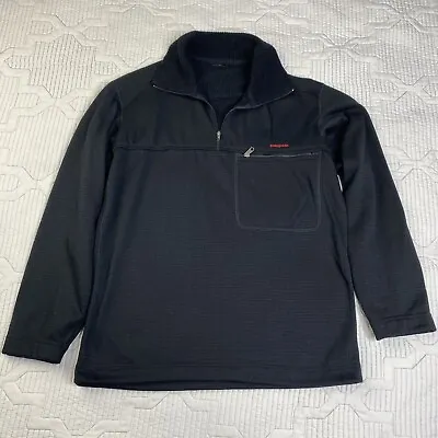 Patagonia Sz M* R1 Zip-T 1/2 Zip Pullover Grid Fleece Black Vintage Made In USA • $34.99