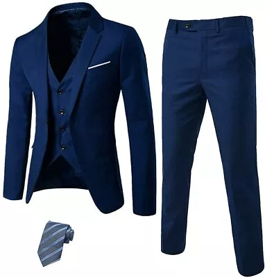 MrSure Men’s 3 Piece Suit Blazer Slim Fit Tux With One Button Jacket Vest Pant • $165.71