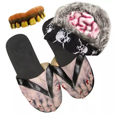 Zombie Complete Halloween Costume Kit  Teeth Hat And Shoes One Size Fits Most • $10.99