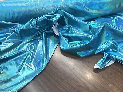 4 Way Stretch Spandex Dance Wear Fabric By Yard (Turquoise REFRACTIVE Hologram • $34.99