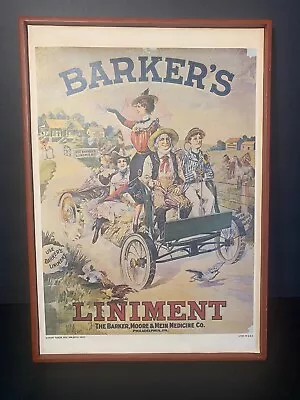 Vintage 1970's Reprint Barker's Liniment Framed Medicine Ad Poster  • $21.75