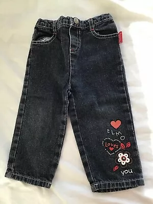 Girls Sesame Street~ ELMO Loves You ~ Denim JEAN Pants Size 18 Months • $2.99