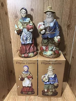 Vtg Harvest 14” Pilgrim Couple Thanksgiving Figurine Ceramic Centerpiece Statue • $49.99