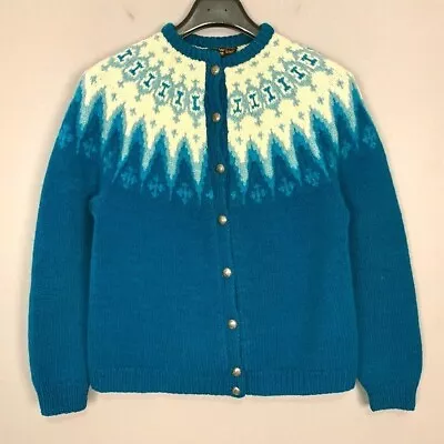 Vintage Pure Wool Norwegian Sweater Women’s Size L Fairisle Heavyweight Knit • $49.99