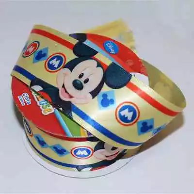 1 Metre Disney Mickey Mouse Red Blue Stripe Yellow 38mm Satin Craft Ribbon • £2.25