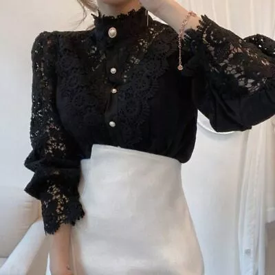 Lace Chic Button Vintage Shirt Long Puff Sleeve Clothes  Match Dresses Overcoat • $27.48