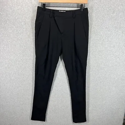 HELMUT LANG Womens 0 Pleated Angle Front Pant Tapered Black Wool Blend NWT • $131.67