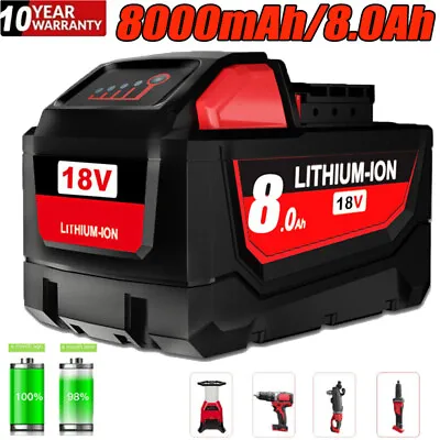 8.0Ah 18V High Capacity Li-ion Battery For Milwaukee M18B9 48-11-1890 48-11-1860 • £24.99