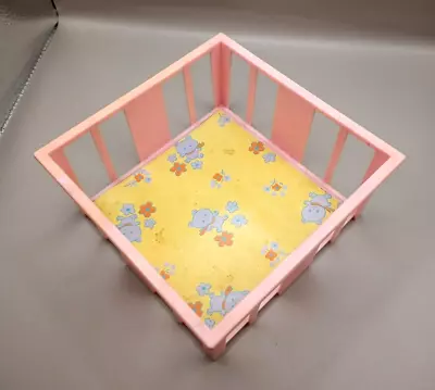 Vintage Goldberger Doll Mfg. Pink Plastic Crib With Bears & Flowers On Yellow • $24.99