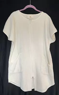 Vintage Stan Herman Robe Short Chenille White Robe Beach Zip Front Pockets Sz M • $34.99