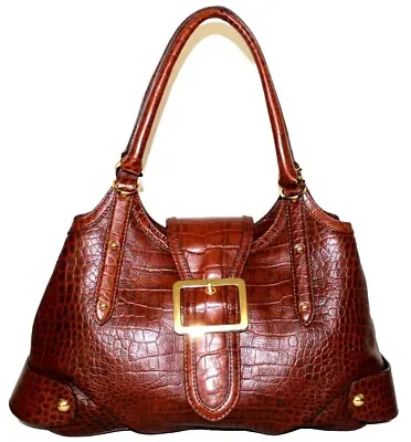 New MAXX New York Cognac Croco-Embossed Premium Leather Large Satchel Handbag • $135.19