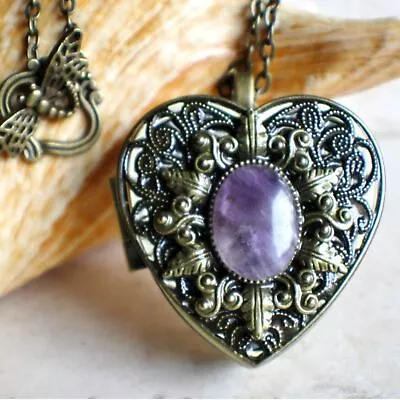 Heart Shaped Music Box Locket - Amethyst Stone - Stairway To Heaven Song • $100
