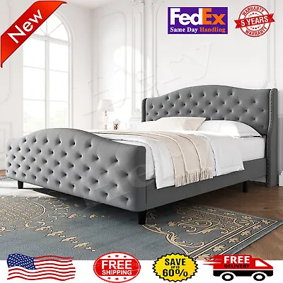 Upholstered King/Queen Size Bed Frame Tufted Platform With Headboard Footboard • $232.55