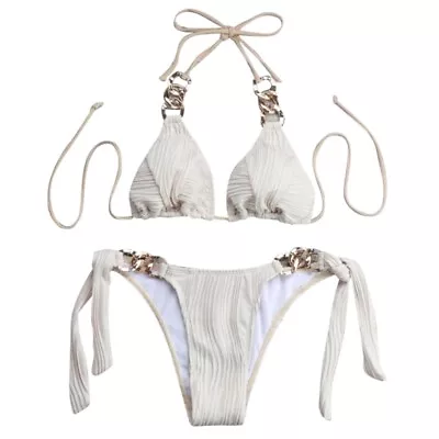 Womens Bikini Set Lacing Solid Color Swimwear Thong Swimsuits Bathing Suits • $26.88