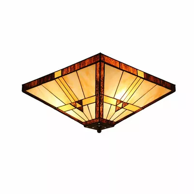 Tiffany Style Vintage Mission Stained Glass Flush Mount Ceiling Light Fixture • $89.99