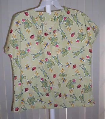 Scrub Top V-Neck Scrubs Frogs Green New Large • $4.99