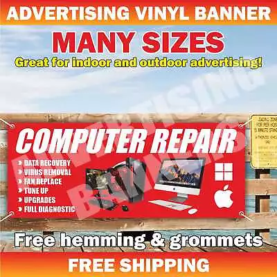 COMPUTER REPAIR Advertising Banner Vinyl Mesh Sign Data Recovery Virus Removal • $219.95