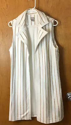 Chico’s Striped Long Ponte Vest Size 1 Open Sleeveless US Size 8-10 Duster Cardi • £15.42