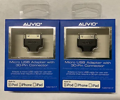 Lot Of 2 Auvio Micro USB To 30-Pin Connector Adapters For IPod IPhone IPad. • $16.99