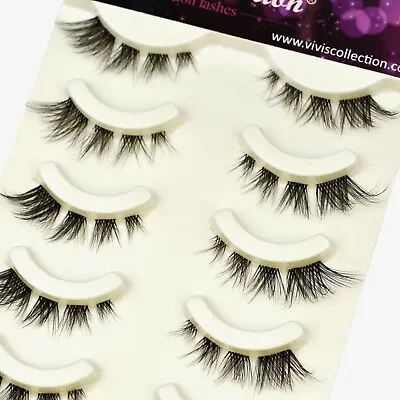 False Lashes Eyelashes 3D Natural Short Wispy Fluffy Long Fake 5 Pairs Cat Eye • £3.99