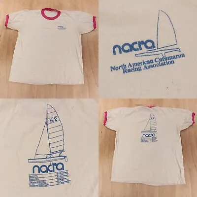 NACRA Catamaran Ringer T-shirt LARGE Sailing Racing Boating Vtg 70s 80s Usa Made • $38