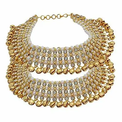 Indian Bollywood Fashion Gold Tone Kundan Belly Dance Bridal Anklets Jewelry • $27.49