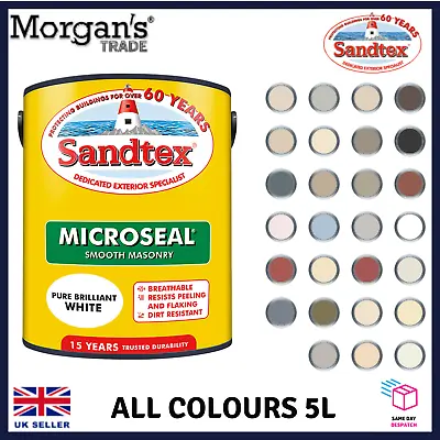 Sandtex Microseal Exterior Ultra Smooth Waterproof Masonry Paint  All Colours 5L • £30.99