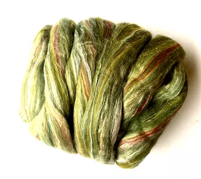 Merino And Tussah Silk Blend Top Wool Roving For Spinning Felting Greens Reds • $18.99