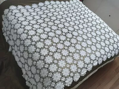 $49.27 • Buy Vintage Rectangle Hand Crochet Lace Floral Cotton Tablecloth Sofa Runner White