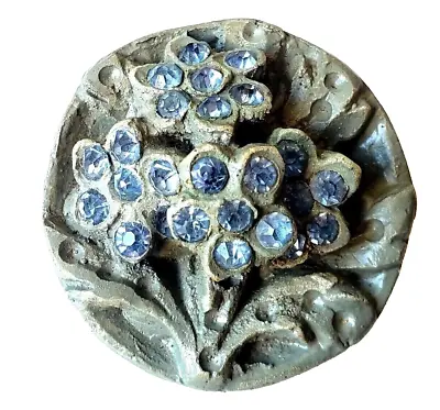 Grey Plaster Vintage Button With Dimensional Blue Paste Flowers 1&5/16  Large • $25